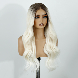 Perruque Synthétique Longue Droite en Soie Haute Température Marron Dégradé <span class=keywords><strong>Populaire</strong></span>, Perruque Frontale 613 Body Wave, Dentelle Marron Clair - Product Image 2