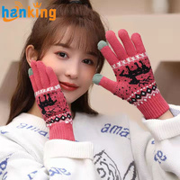 Elk de Noël épaissi tricoté adulte jetable sergé gants cadeau écran tactile mode mignon hiver chaud Couple