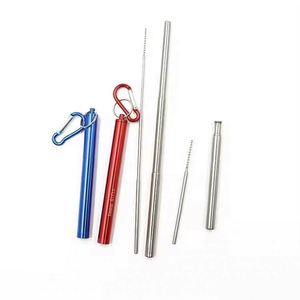 Paille à boire pliable promotionnelle en acier inoxydable réutilisable avec étui porte-clés, télescopique et portable - Product Image 4