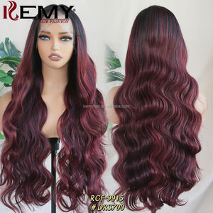 KEMY HAIR 13*6 Perruques synthétiques HD Lace Front Wig Highlight Burg Body Wave Perruques sans colle en fibre résistante à la chaleur pour femmes noires - Product Image 1