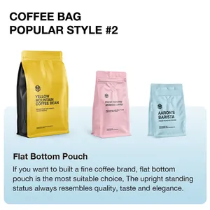 Saco de embalagem de grãos de café, popular, 12oz, 16oz, 1lb, fundo plano, saco de embalagem