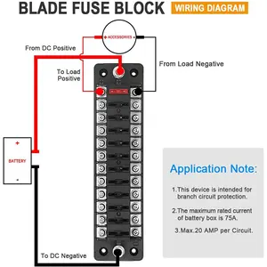 Caja de fusibles de 12 vías con indicador LED de bus negativo Bloque de fusibles marinos Batería Panel de soporte de circuito estándar Terminales de caja de fusibles automáticos