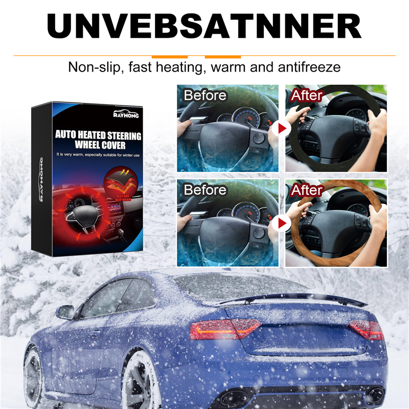 Rayhong Auto Heated Steering Wheel Cover - 12V Universal Suede Car Steering Wheel Warmer