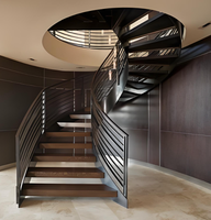 DB élégant contemporain cadre en acier au carbone verre/bois/marches en marbre Design esthétique moderne escalier incurvé