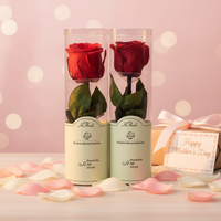 Bouquet de roses éternelles personnalisées pour festival, fleurs préservées, branches de roses immortelles, roses éternelles, boîte cadeau, bouquet de fleurs rose, 50 pièces