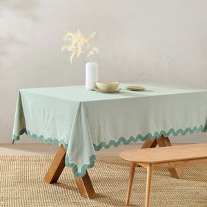 <span class=keywords><strong>Tovaglia</strong></span> da <span class=keywords><strong>Tavola</strong></span> all'Ingrosso con Bordo Ondulato Smerlato e Design Personalizzato in Misto Lino e <span class=keywords><strong>Cotone</strong></span> Stonewashed Verde Salvia - Product Image 2