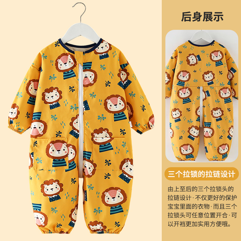 Full print conjoined yellow lion-zipper can open crotch