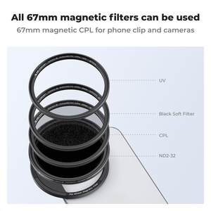 Kit de filtres magnétiques K&F CONCEPT 67mm CPL/ND2-<span class=keywords><strong>32</strong></span> pour objectif de téléphone avec clip, anneau adaptateur magnétique, griffe porte-accessoire et bouton de verrouillage - Product Image 2
