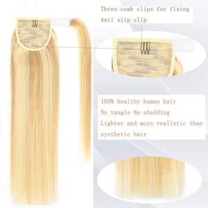 Coda di Cavallo con Clip in Capelli Umani Vergini Remy, Estensioni di Capelli Umani, Coda di Cavallo con Clip, <span class=keywords><strong>Biondo</strong></span> <span class=keywords><strong>Chiaro</strong></span> Misto, Tutti i Colori - Product Image 4