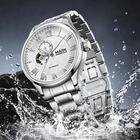 Reloj Automático de Esqueleto Mark Fairwhale para Hombre, Esfera Izquierda con Subesfera, Brazalete de Acero Inoxidable, Resistente al Agua, Luminoso, FW-6056