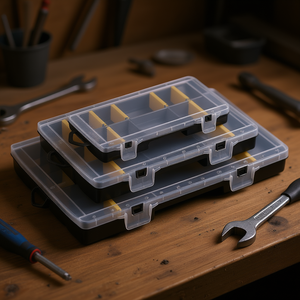 Caja organizadora de herramientas con tapa transparente y divisores para uso en taller - Product Image 3