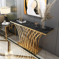 Console de luxe moderne en acier inoxydable doré avec plateau en marbre, mobilier de designer classique pour hall d'entrée, hôtel, maison et villa