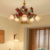 Lampe suspendue PM style crème romantique française, lampe à fleurs et herbes artificielles pour salon et chambre, éclairage pour maison de campagne