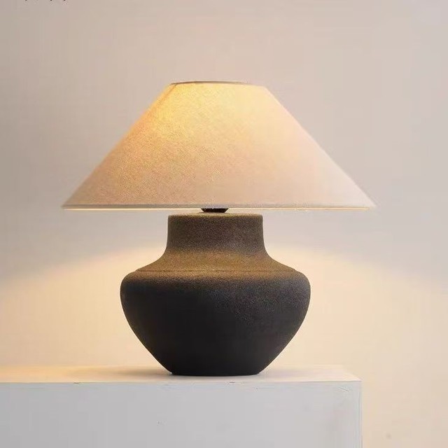 Wabi-Sabi Style Ceramic Pot Table Lamp Modern B&B Retro Japanese Zen Atmosphere Light for Hotel Living Room Bedroom