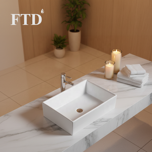 Lavabo <span class=keywords><strong>de</strong></span> salle <span class=keywords><strong>de</strong></span> bain rectangulaire moderne à poser, en céramique, facile à nettoyer, <span class=keywords><strong>sans</strong></span> <span class=keywords><strong>trou</strong></span> pour robinet, capacité 9L - Product Image 4