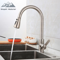 Wayon 304 robinet de cuisine en acier inoxydable extractible pour eau chaude et froide sur la tête du bouton d'arrêt