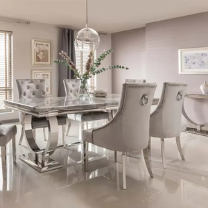 Muebles de comedor modernos Mesa de comedor rectangular Mesa de restaurante de acero inoxidable plateado - Product Image 1