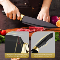 Ensemble de 5 couteaux de cuisine professionnels noirs en acier inoxydable antiadhésifs : couteau de chef, couteau à pain, couteau utilitaire, couteau à éplucher