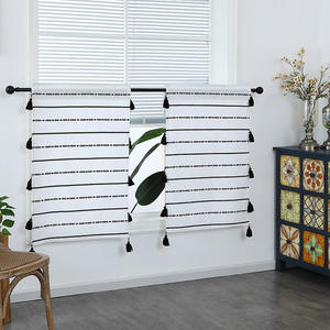 Bubaba Rideaux de cuisine courts en coton-lin à rayures style bohème, semi-transparents, isolants, avec franges, pour tringle décorative - Product Image 2