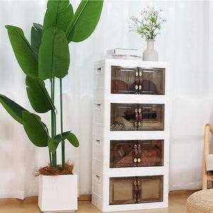 Boîte de rangement à chaussures moderne et élégante en plastique transparent crème, à un seul niveau, durable et multifonctionnelle, pour le salon - Product Image 1