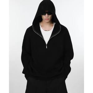 <span class=keywords><strong>Pull</strong></span> en polyester à capuche mi-zippé pour homme, couleur unie, style rétro décontracté, coupe ample et polyvalente, tendance automne/hiver, vêtement en maille pour adolescent - Product Image 4