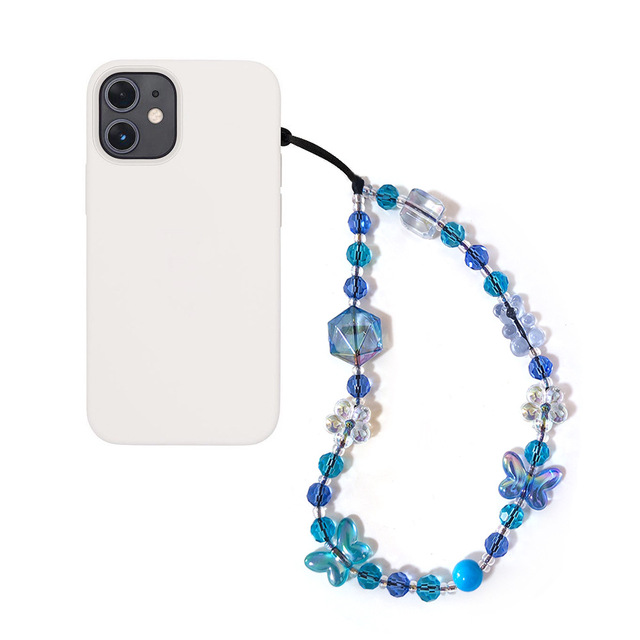 Popular Ins Design Flower Butterfly Crystal Beads Mobile Phone Charm Chains Strap Beautiful Acrylic Cell Phone Chain for Girls