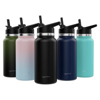 Bouteille d'eau isolée en acier inoxydable 18 oz 32oz 40oz Cantine sous vide 3 couvercles Grande bouteille de boisson en métal étanche
