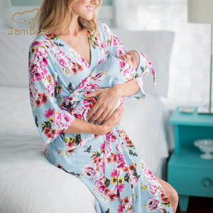 Abiti da parto abbinati <span class=keywords><strong>set</strong></span> abito da mamma pigiama premaman e coperte da bambino in fibra di bambù - Product Image 4