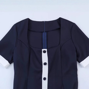 Robe Courte Décontractée Vintage à Col Carré et Manches Courtes Color Block pour Femme, Modèle 2026, Conception Personnalisée, Fabrication OEM par Usine Chinoise - Product Image 3
