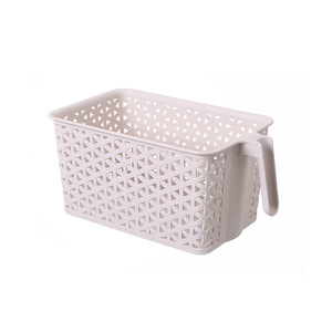 Plastic Storage Basket Rectangle With Handle Off White White Black For Home Office Food Storage Rack 3035 - Product Image 5