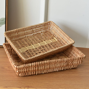 Wicker <b>Storage</b> <b>Baskets</b> Rectangle Handmade For Fruit Snacks Bread Home Use - Product Image 1