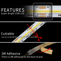 Nouveau produit FCOB CCT Lumière décorative DC5V 640LEDs RA90 Bande lumineuse LED flexible RGB RGBW COB à intensité variable