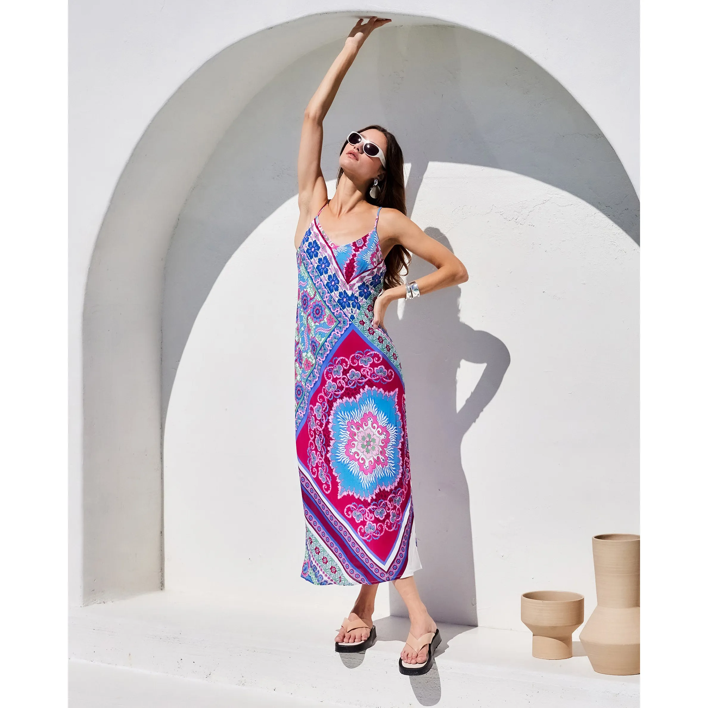 Custom Pattern Large Size Women Long Dress Boho Halter Casual Dress with Print for Summer Holiday Beachwear