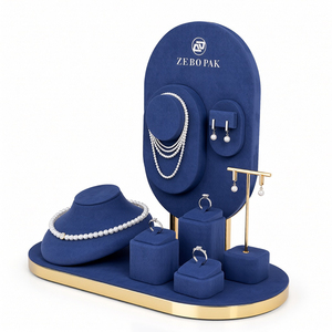Zebopak Navy Blue Velvet Jewelry Store Counter Display Set with Custom Logo <b>Necklace</b> Bust <b>Ring</b> Earring T Bar Supplier - Product Image 4