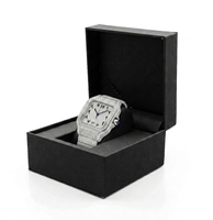 Reloj Cuadrado Iced Diamond para Hombre, Estilo Hip Hop de Lujo, Completamente Adornado con Circonitas Cúbicas, Cristal de Cuarzo Resistente al Agua, Esfera Plateada con Números Romanos