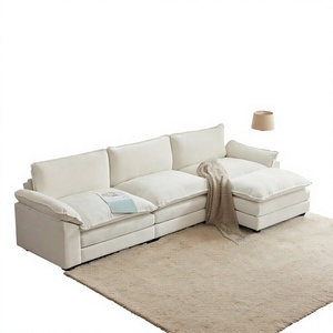 Sofá de sala de estar grande, rosa, de chenilla, convertible, tapizado en tela, acogedor, moderno, para villa u hotel - Product Image 3