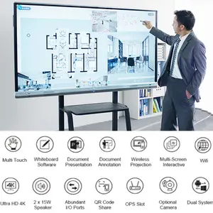 LONTON 65 75 86 98 inci 4K Panel datar interaktif multifungsi layar sentuh papan putih tampilan Digital cerdas