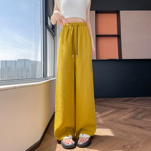 NOVEDAD <span class=keywords><strong>DE</strong></span> VERANO 2025, pantalones informales <span class=keywords><strong>de</strong></span> cintura alta para mujer, explosiones <span class=keywords><strong>de</strong></span> <span class=keywords><strong>tiro</strong></span> Real para Tencel, lino, pierna ancha, cintura elástica, seda helada, rectos - Product Image 3