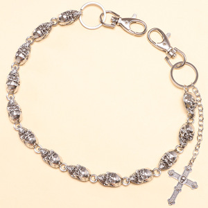 Chaîne de pantalon unisexe Yueli avec pendentif tête de mort et croix, en argent tibétain, chaîne de corps tendance pour usage quotidien - Product Image 3