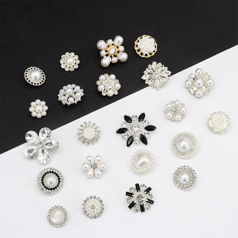 Hot Sale Pretty Clothes Bags Shoes Hats DIY Garment Accessories Crystal Bling Rhinestone Flower Shape Pearl Button