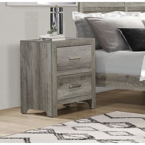 DB Modern Transitional Aesthetic Bedroom Nightstand Weathered Gray Faux Wood <b>Veneer</b> Nickel Hardware Bed Side Table for Apartment - Product Image 5
