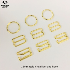 Accessoires de <span class=keywords><strong>soutien</strong></span>-<span class=keywords><strong>gorge</strong></span> Boucle en métal de 12mm Anneaux de sangle de <span class=keywords><strong>soutien</strong></span>-<span class=keywords><strong>gorge</strong></span> en alliage de zinc plaqué or Curseurs et crochets - Product Image 2