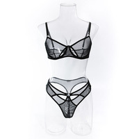 Ensemble de lingerie sexy en maille transparente fine Design de mode Ensemble soutien-gorge et string en maille transparente creuse