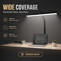 Lampe de bureau LED électrique minimaliste avec interrupteur à bouton, bras articulé flexible réglable, tête de lampe large blanche pour salle de lecture