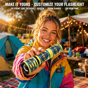 WOSEN UV Print Custom White Laser 15W Sports <b>LED</b> Flashlight Zoomable for Outdoor hiking hunting <b>Rechargeable</b> Customization Torch - Product Image 4