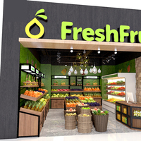 Étagère de présentation pour fruits, en bois, étagère à fruits en acier et bois, double couche, simple face, vitrine de supermarché pour produits frais, fabricant