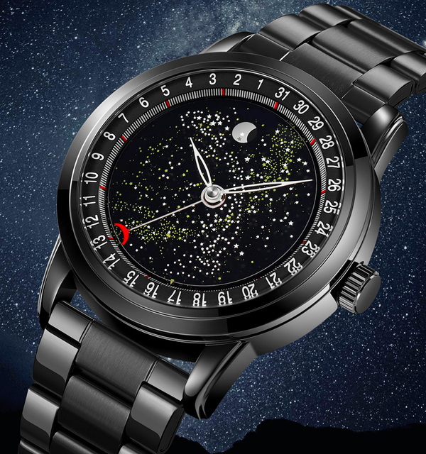 OEM Custom Logo Luxury Quartz Stainless Steel Men Watch Pointer Dial Waterproof Moon Phase Wholesale Cheap Price China