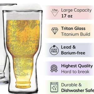 Vaso de Cerveza de Vidrio de Doble Pared de Borosilicato con Forma de Botella de Cerveza Invertida, 250 ml, 350 ml, 500 ml, para Fútbol Mundial - Product Image 5