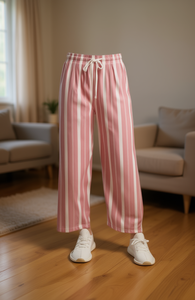 Pantalones de Pierna Ancha a Rayas, Tejidos, Transpirables, Largos hasta el Tobillo, Casuales de Verano, con Cordón Ajustable, Corte Holgado, Cintura Media, para Mujer - Product Image 3