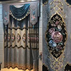 Curtain living room hollowed out gold embroidered CURTAIN FABRIC chenille window screen accept finished process punch fold